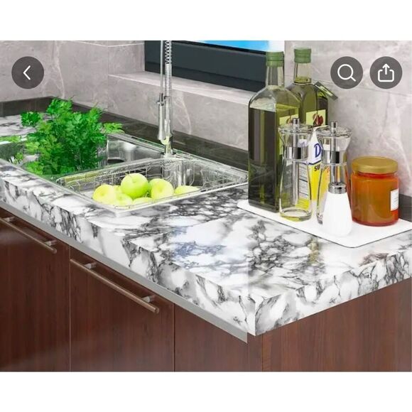 White Gray Marble Contact Paper Countertops Removable Glossy peel n stick - Picture 4 of 4